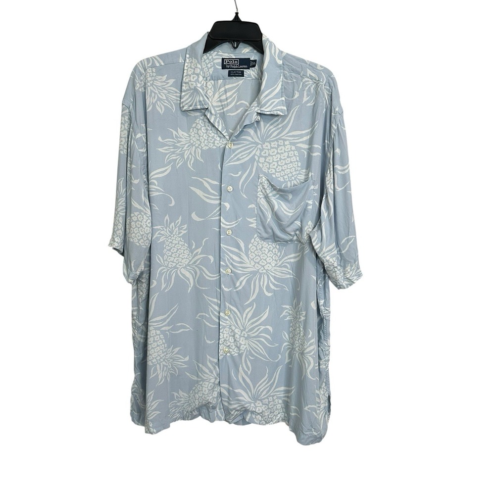 Polo Ralph Lauren Shirt XL Blue‎ Clayton 100% Rayon Pineapples Tropical #DD10-1
